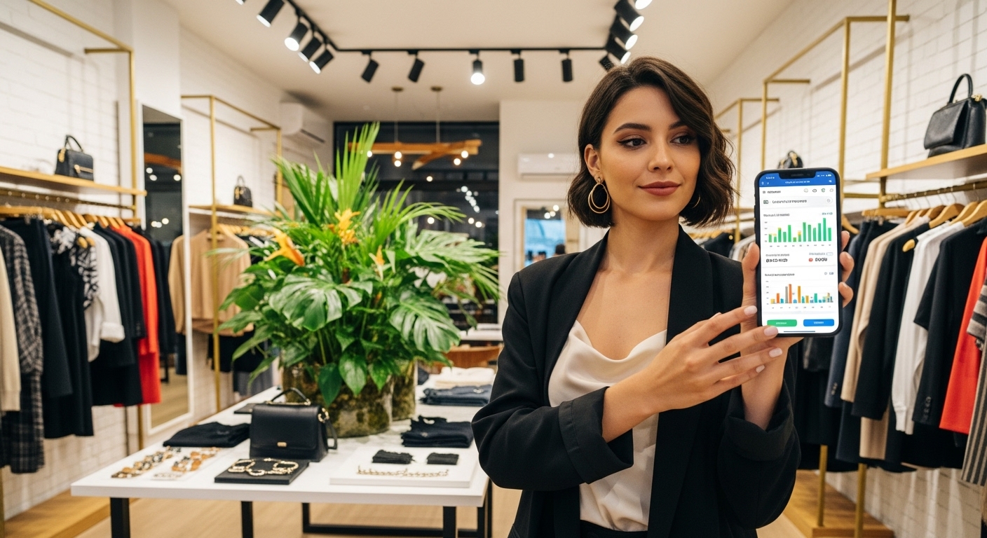 Gerente de tienda en Venezuela usando smartphone